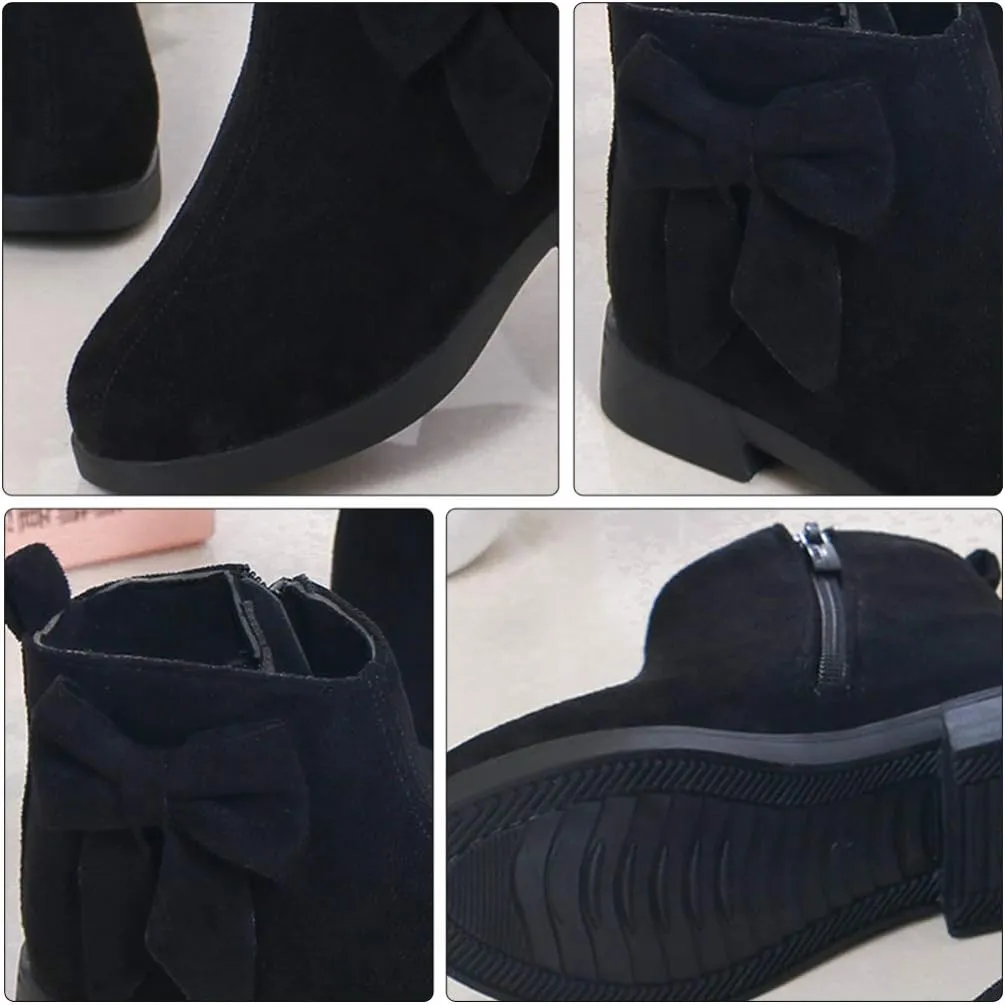 1 Pair Girl Ankle Booties Bow-knot Winter Short Culf Chunky Boots Boot Short Ankle Rain Boots Waterproof Booties(Please buy one size up)