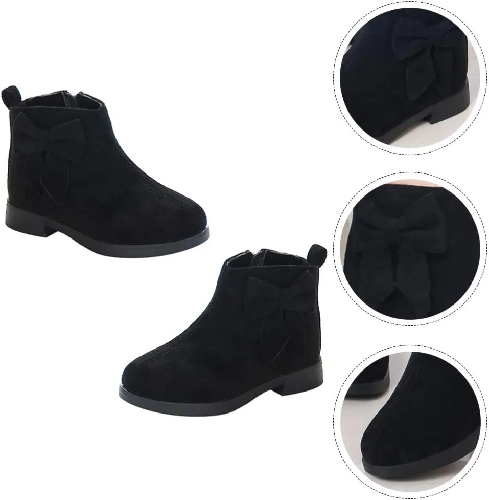 1 Pair Girl Ankle Booties Bow-knot Winter Short Culf Chunky Boots Boot Short Ankle Rain Boots Waterproof Booties(Please buy one size up)