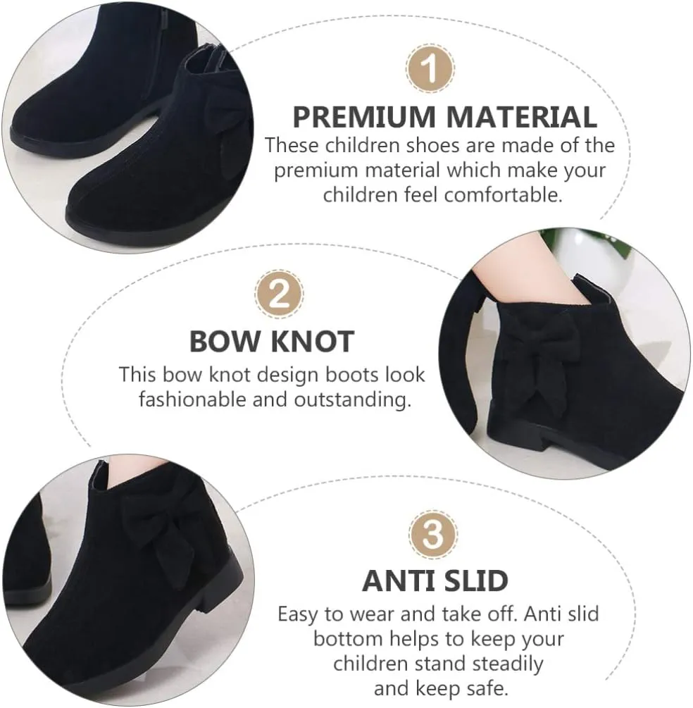 1 Pair Girl Ankle Booties Bow-knot Winter Short Culf Chunky Boots Boot Short Ankle Rain Boots Waterproof Booties(Please buy one size up)