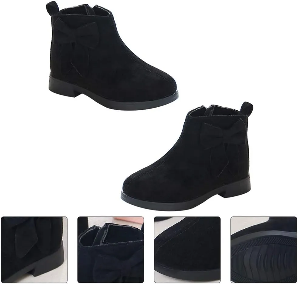 1 Pair Girl Ankle Booties Bow-knot Winter Short Culf Chunky Boots Boot Short Ankle Rain Boots Waterproof Booties(Please buy one size up)