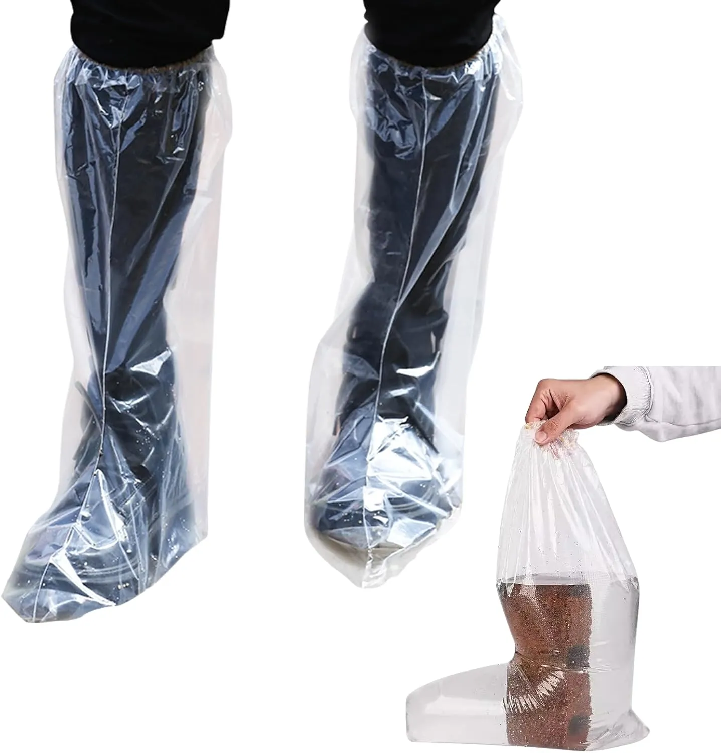 100 Pcs Disposable Thicker Boot and Shoe Covers,19 inch Tall Large,Waterproof Anti-Slip Overshoe (50 Pairs),Outdoor Indoors Overshoes, Fit Up To Men's 11 & Women's 13 (Clear)