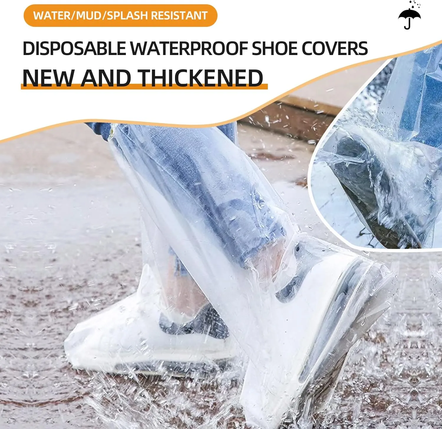100 Pcs Disposable Thicker Boot and Shoe Covers,19 inch Tall Large,Waterproof Anti-Slip Overshoe (50 Pairs),Outdoor Indoors Overshoes, Fit Up To Men's 11 & Women's 13 (Clear)