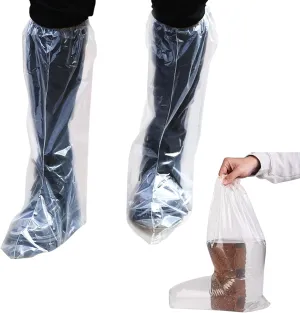 100 Pcs Disposable Thicker Boot and Shoe Covers,19 inch Tall Large,Waterproof Anti-Slip Overshoe (50 Pairs),Outdoor Indoors Overshoes, Fit Up To Men's 11 & Women's 13 (Clear)