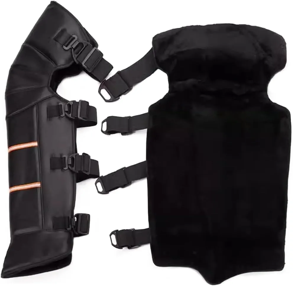 1Pair 27.5" PU Leather Motorcycle Leg Warmer Reflective Windproof Winter Knee and Leg Pads Waterproof Motorcycle Knee Pads with Adjustable Straps for Winter Motor Riding Cycling Skating
