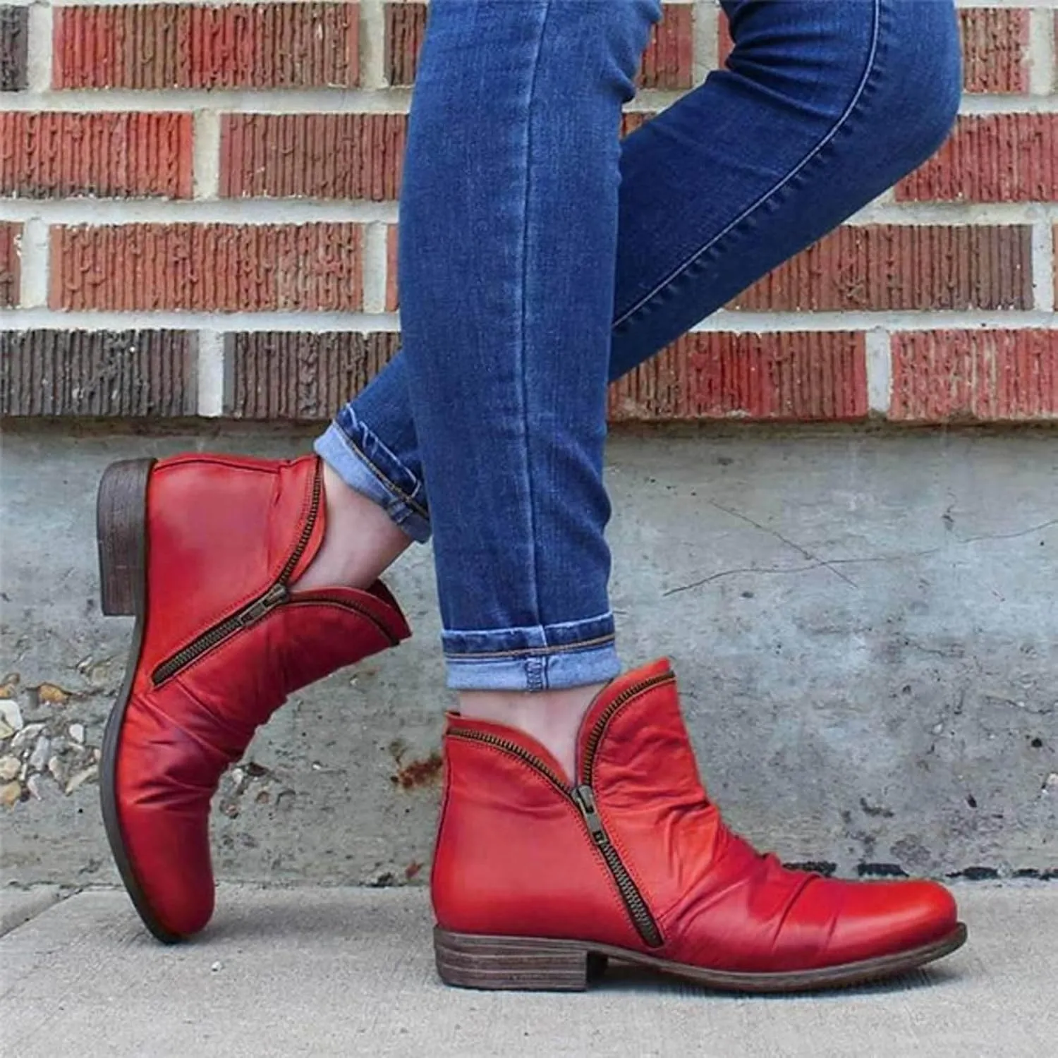 2024 Ankle Boots for Women Vintage Casual Side Zipper Booties Arch Support Low Heel Boots Womens Solid Fashion Walking Boots