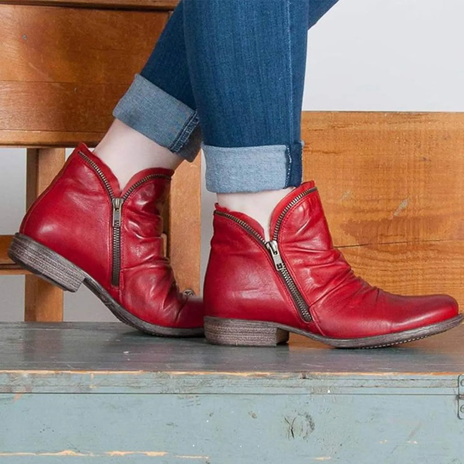 2024 Ankle Boots for Women Vintage Casual Side Zipper Booties Arch Support Low Heel Boots Womens Solid Fashion Walking Boots