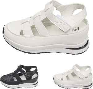 2024 New Women's Hollow Out Breathable Platform Wedge Sandals Sneakers Leather Closed Toe Comfortable Casual Stylish Sandals Casual Stylish Roman Sandals