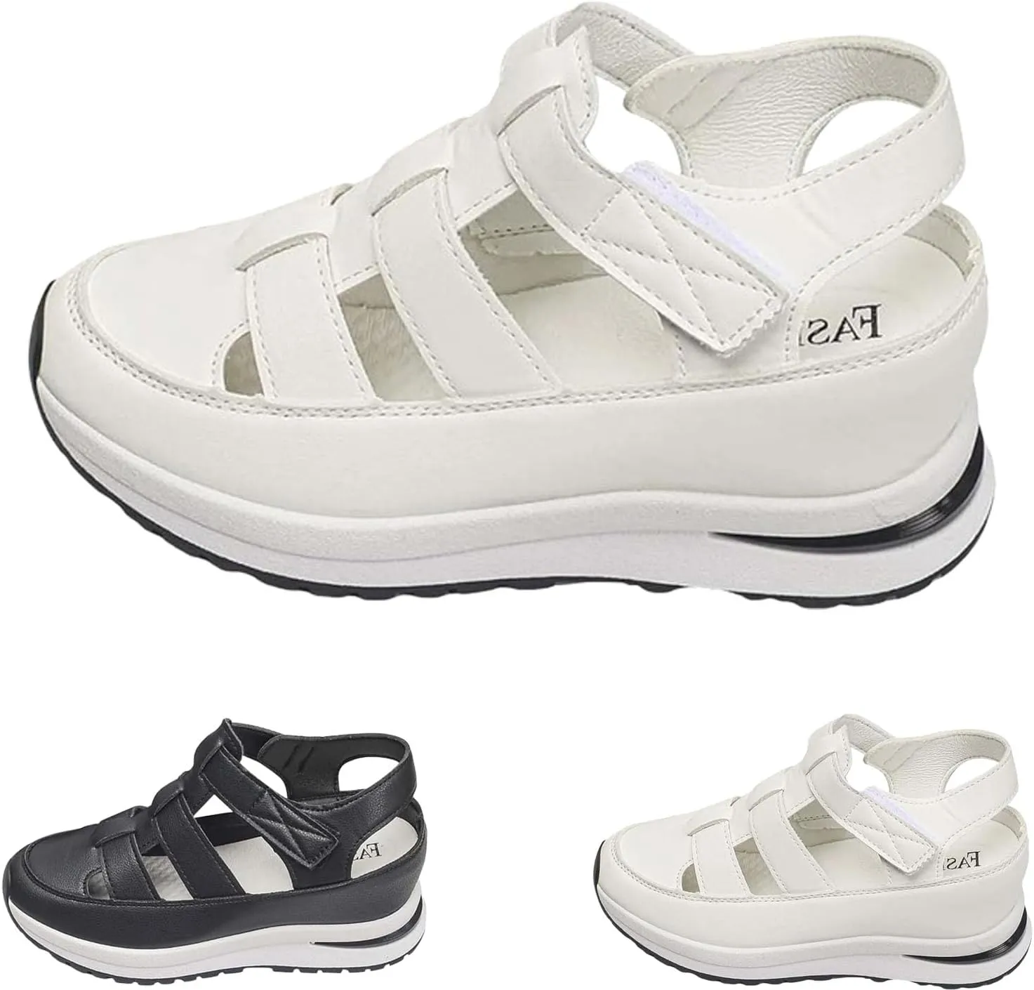 2024 New Women's Hollow Out Breathable Platform Wedge Sandals Sneakers Leather Closed Toe Comfortable Casual Stylish Sandals Casual Stylish Roman Sandals