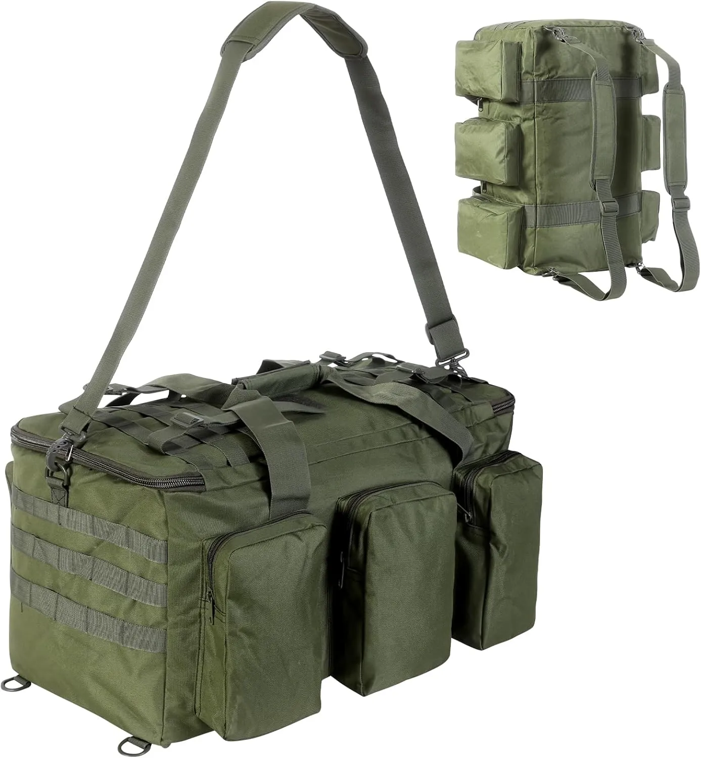 55L Tactical Military Duffle Bag with Compartments and Straps for Men, Large Size Sports Gym Duffel Bag for Weekender Travel Camping (Green)