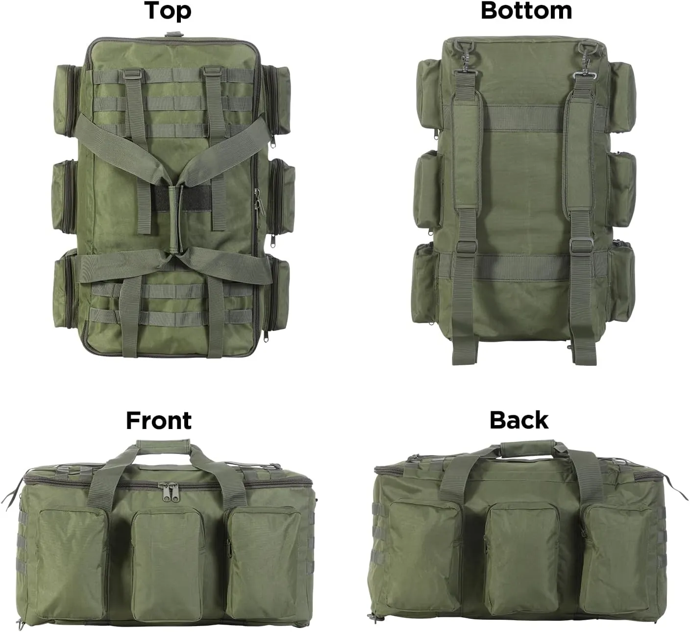 55L Tactical Military Duffle Bag with Compartments and Straps for Men, Large Size Sports Gym Duffel Bag for Weekender Travel Camping (Green)