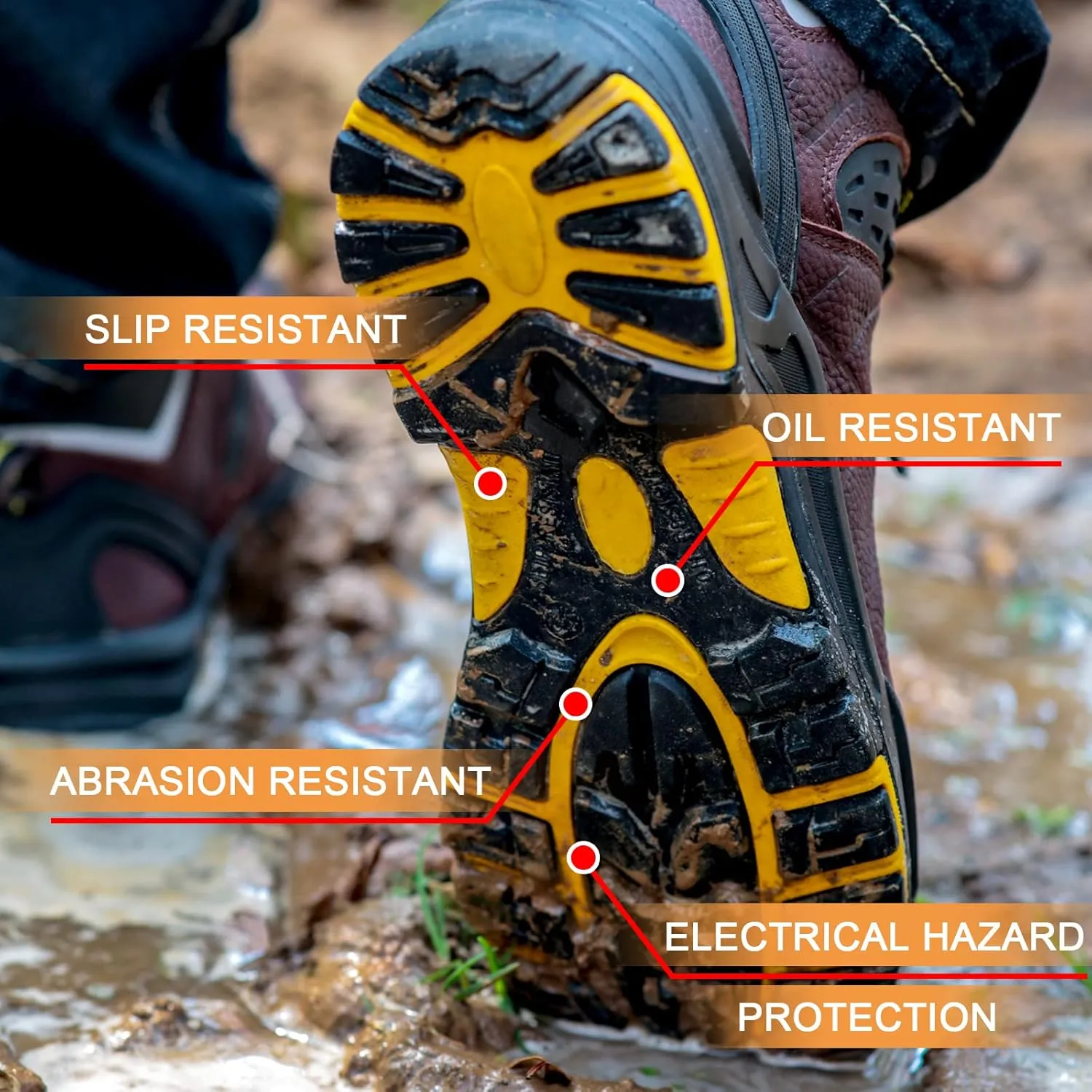 6" Steel Toe Work Boots for Men Waterproof Durable Crazy-Horse Non Slip Industrial and Construction Safety Footwear Mens Work Boots
