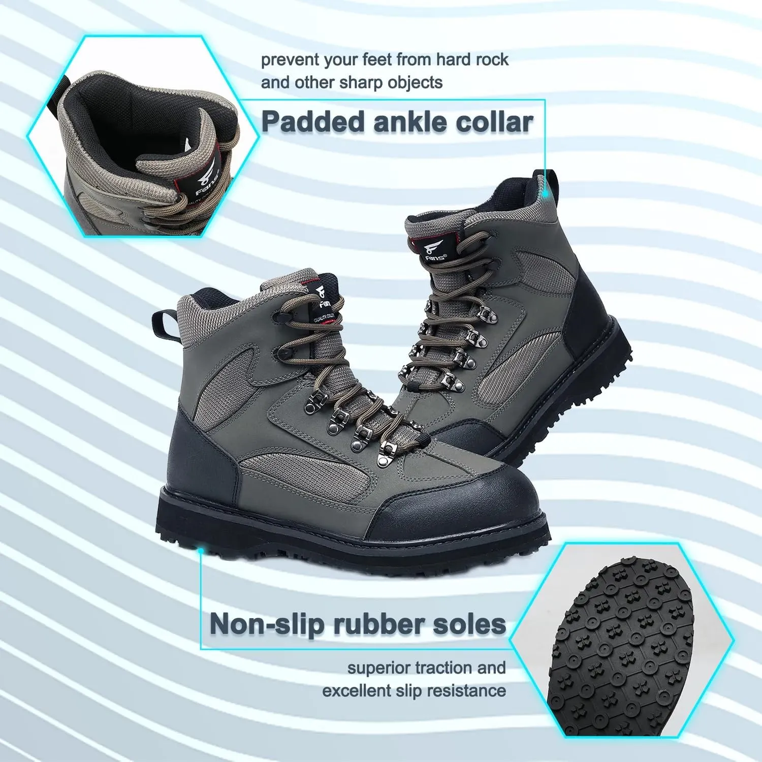 8 Fans Wading Boots for Men,Anti-Slip Rubble Sole Comfortable Durable Material Good for Fishing or Hunting