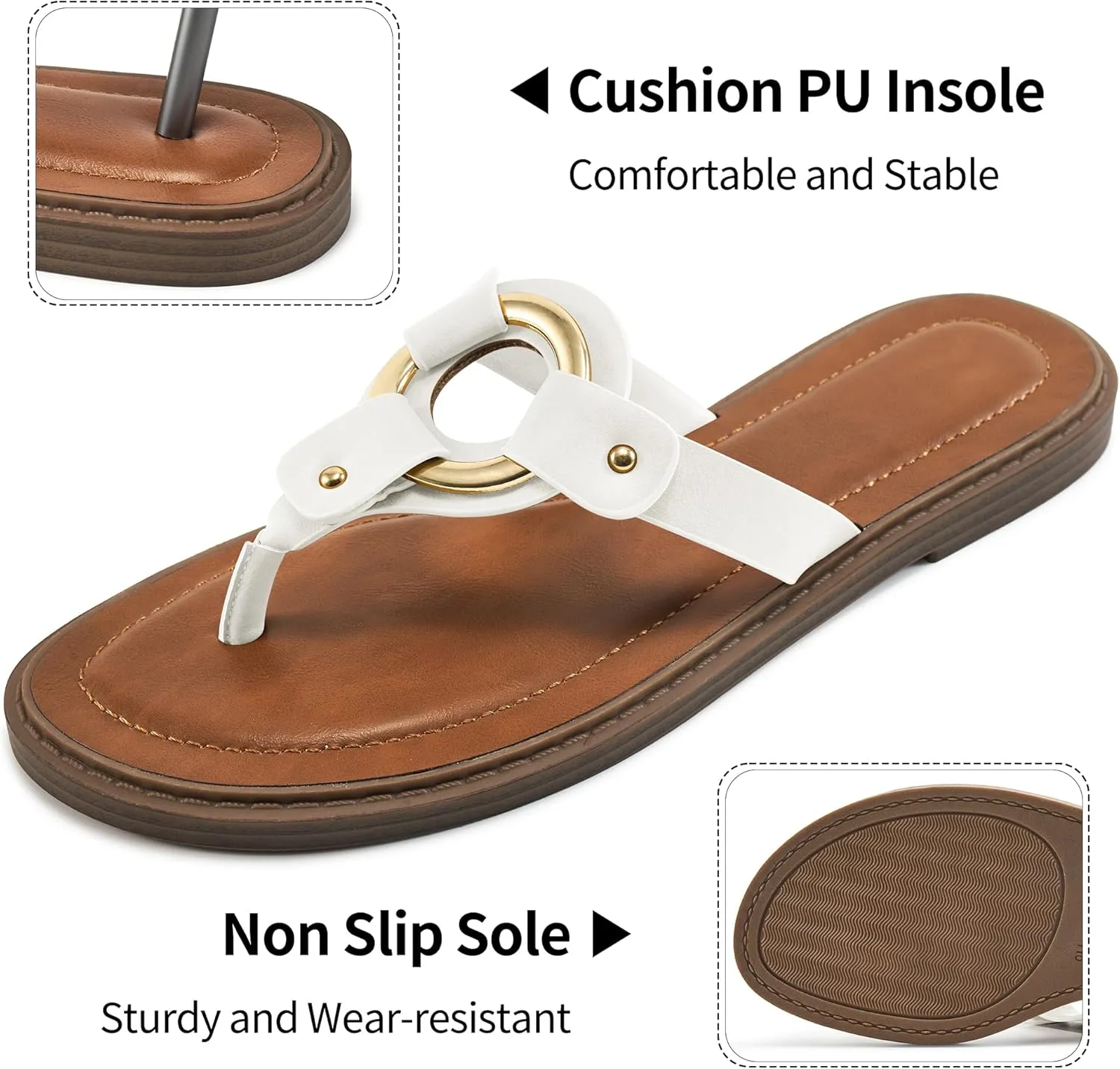 Ablanczoom Flats Sandals for Women Comfortable: Summer Beach Womens Flip Flops Dressy Vacation Slip On Thong Sandal Slides Shoes