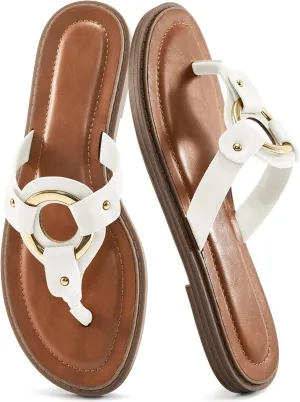 Ablanczoom Flats Sandals for Women Comfortable: Summer Beach Womens Flip Flops Dressy Vacation Slip On Thong Sandal Slides Shoes