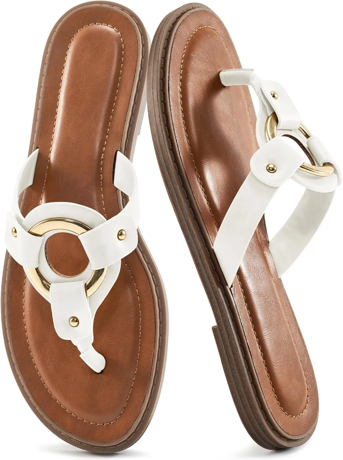 Ablanczoom Flats Sandals for Women Comfortable: Summer Beach Womens Flip Flops Dressy Vacation Slip On Thong Sandal Slides Shoes