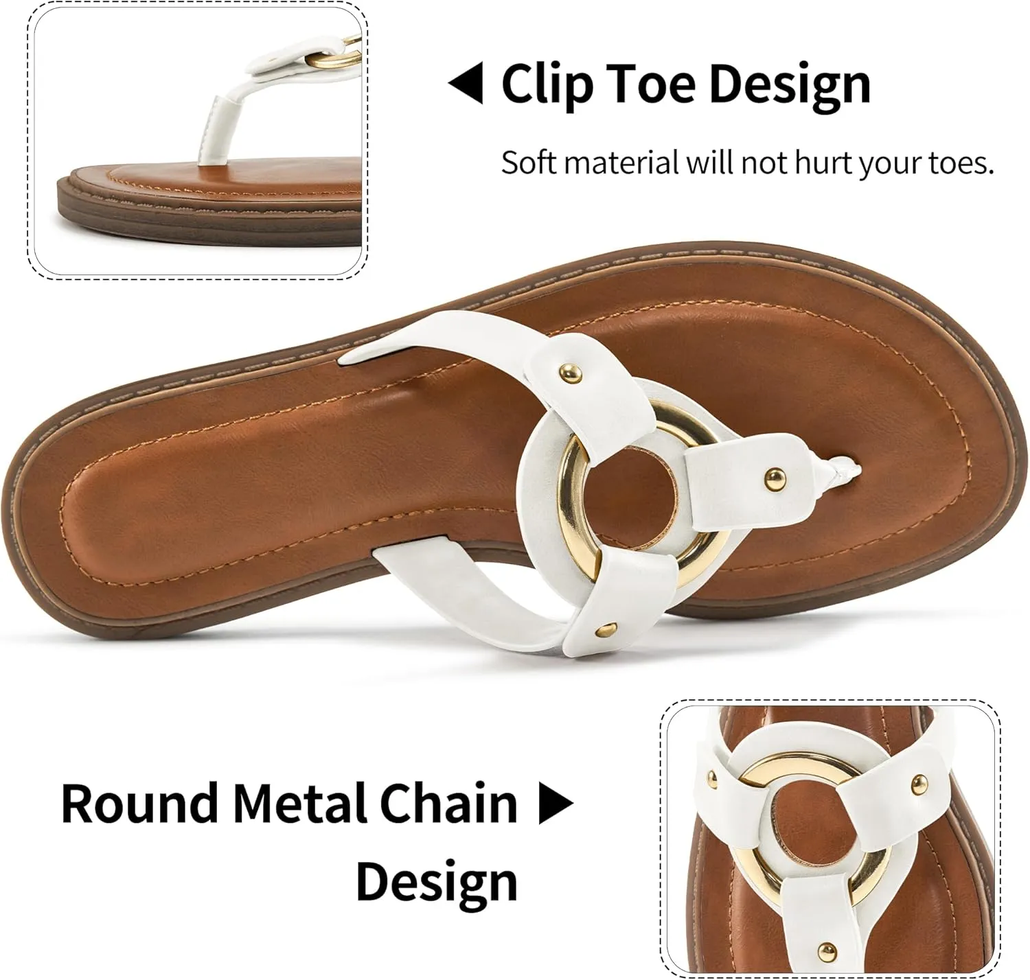 Ablanczoom Flats Sandals for Women Comfortable: Summer Beach Womens Flip Flops Dressy Vacation Slip On Thong Sandal Slides Shoes