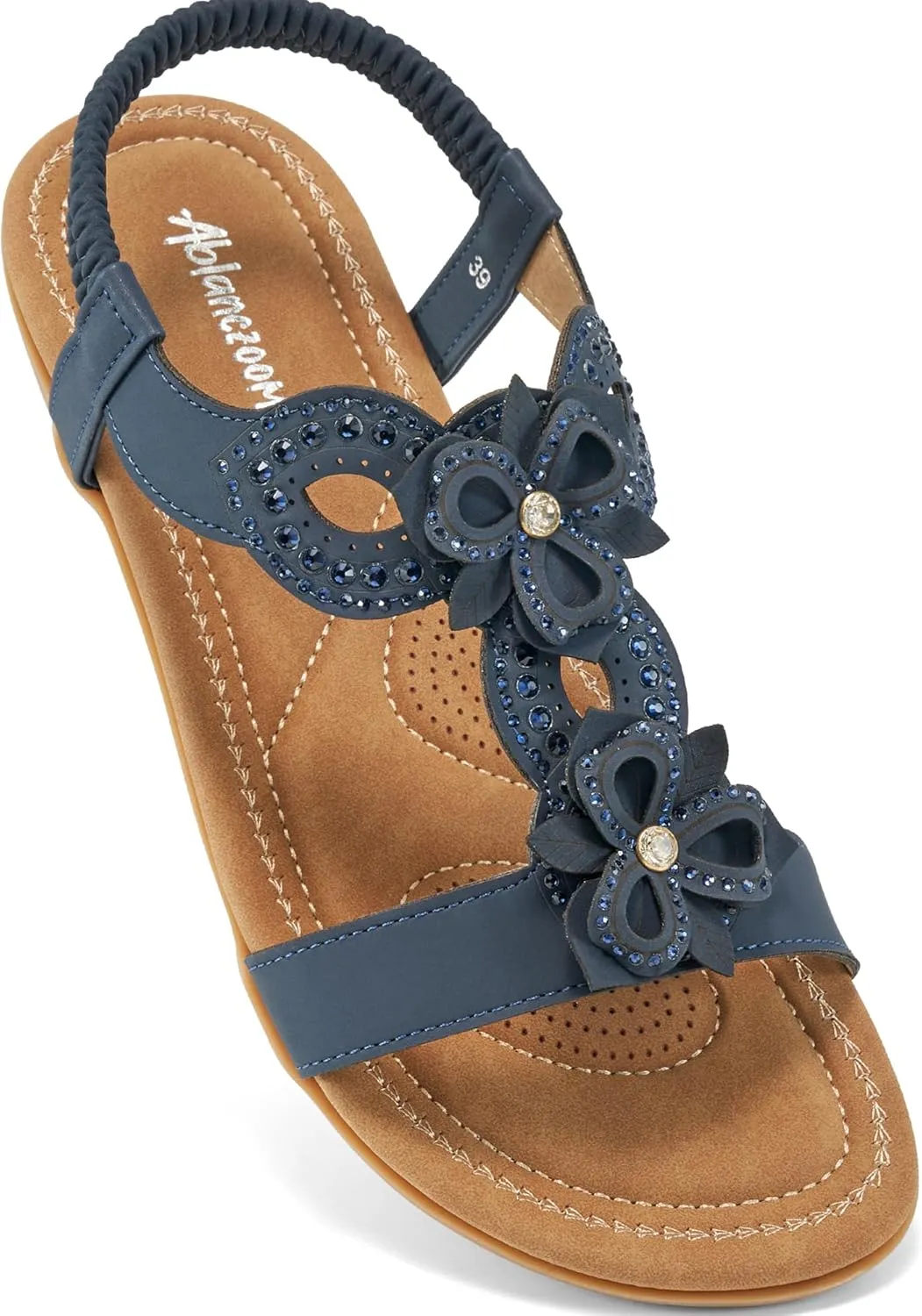 Ablanczoom Sandals for Women Summer Flats: Fashion Floral Open Toe Dressy Flats Shoes Womens Casual Slip On Beach Sandal Footwear
