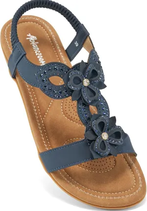 Ablanczoom Sandals for Women Summer Flats: Fashion Floral Open Toe Dressy Flats Shoes Womens Casual Slip On Beach Sandal Footwear
