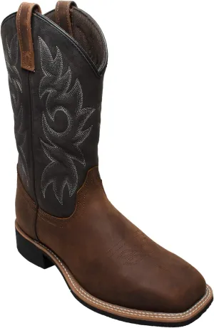 Ad Tec Mens Western Cowboy Boots Brown Crazy Horse Leather - Row Welt Stitching, Wood Effect Heel with Cushioned Insole and Oil Resistant Outsole
