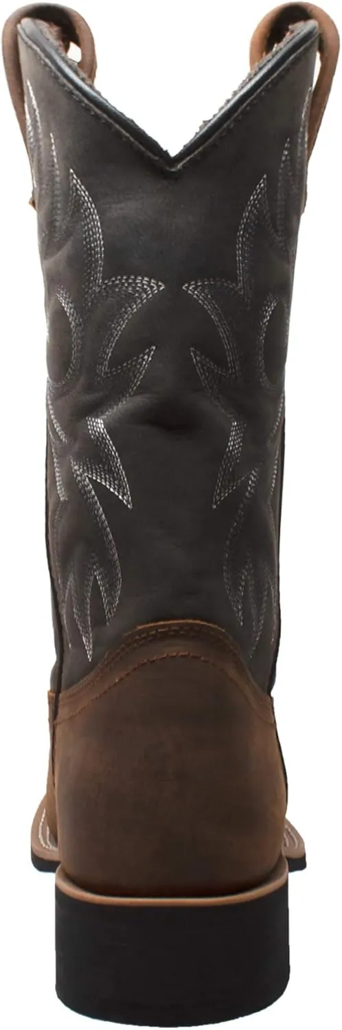 Ad Tec Mens Western Cowboy Boots Brown Crazy Horse Leather - Row Welt Stitching, Wood Effect Heel with Cushioned Insole and Oil Resistant Outsole