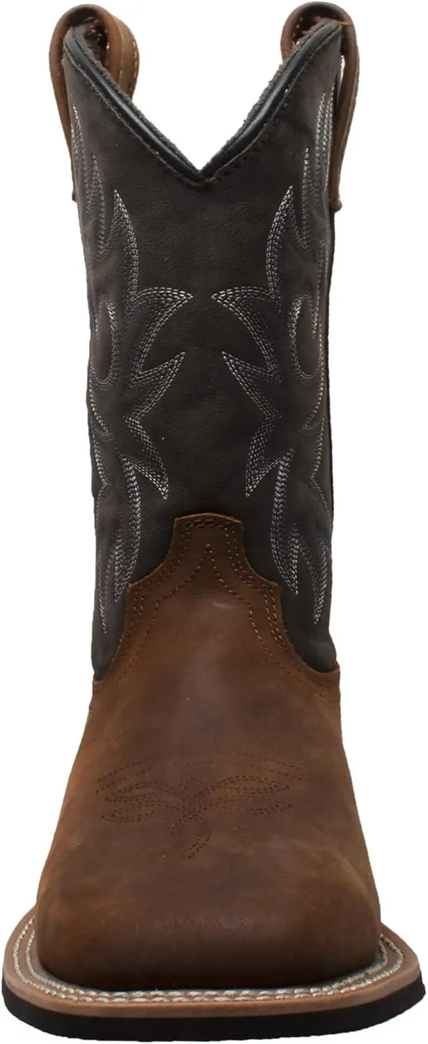 Ad Tec Mens Western Cowboy Boots Brown Crazy Horse Leather - Row Welt Stitching, Wood Effect Heel with Cushioned Insole and Oil Resistant Outsole
