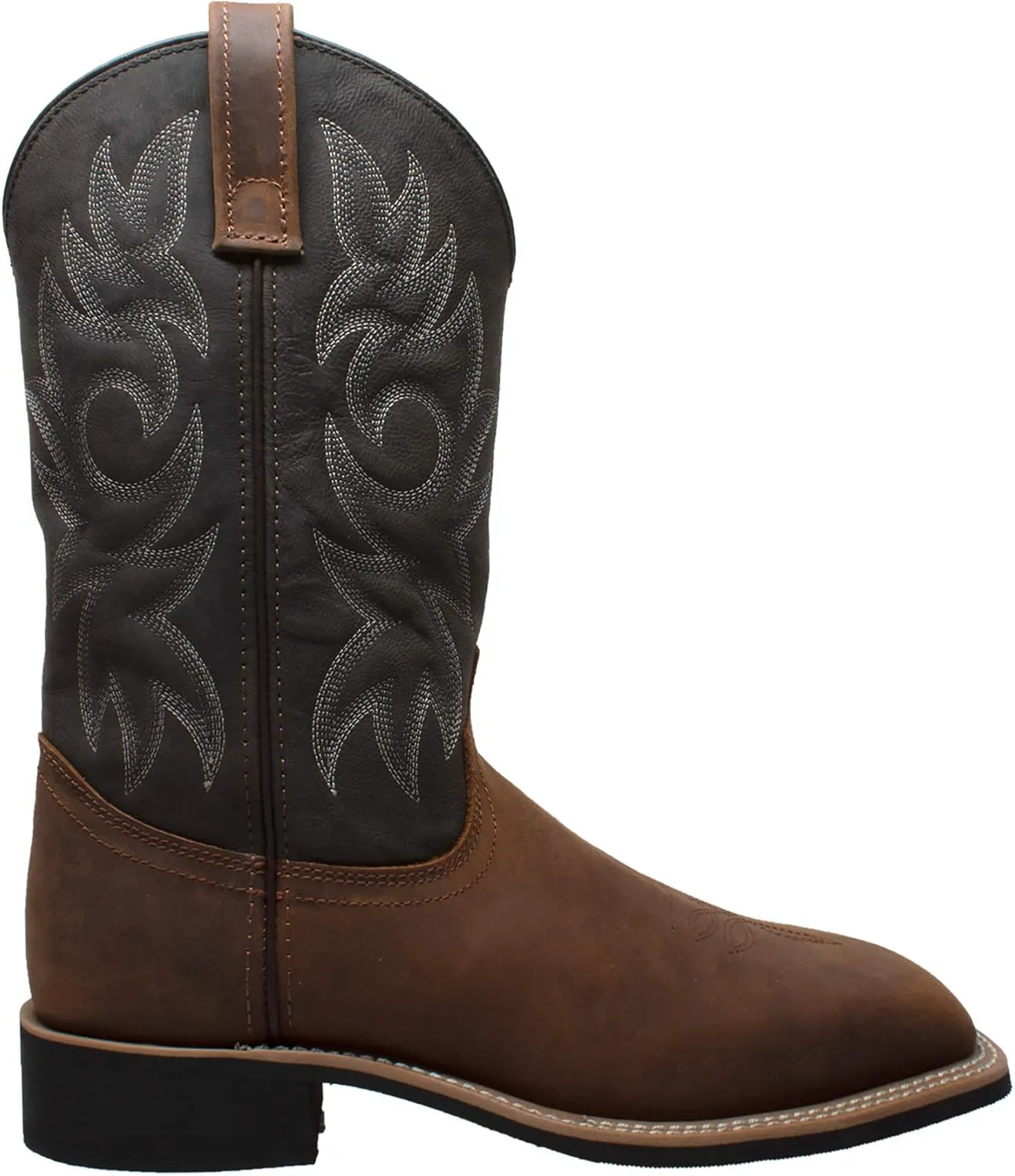 Ad Tec Mens Western Cowboy Boots Brown Crazy Horse Leather - Row Welt Stitching, Wood Effect Heel with Cushioned Insole and Oil Resistant Outsole