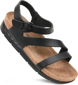 AEROTHOTIC Leather Platform Sandals with Arch Support Strappy Memory Foam Comfortable Slip On Perfect for Outing Party Everyday Wedge Sandals for Women