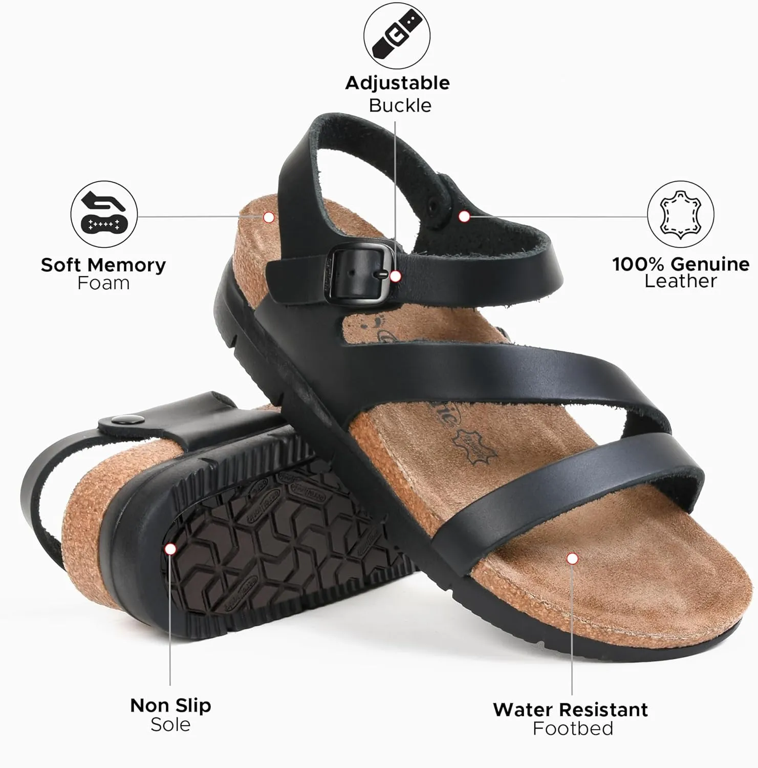 AEROTHOTIC Leather Platform Sandals with Arch Support Strappy Memory Foam Comfortable Slip On Perfect for Outing Party Everyday Wedge Sandals for Women