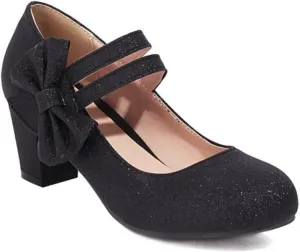 Aflngle Womens Bow Mary Jane Shoes Round Toe Low Closed Chunky Block Heels Sweet Ankle Strap Wedding Evening Party Dress Dating Pumps