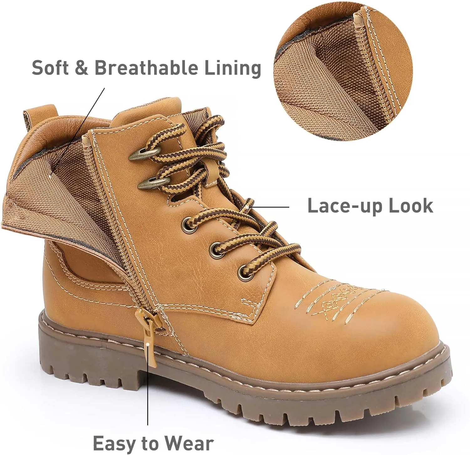 Ahannie Boys Girls Boots Kids Combat Ankle Boots Embroidered Stylish Fall Shoes with Side Zipper(Toddler/Little Kid/Big Kid)