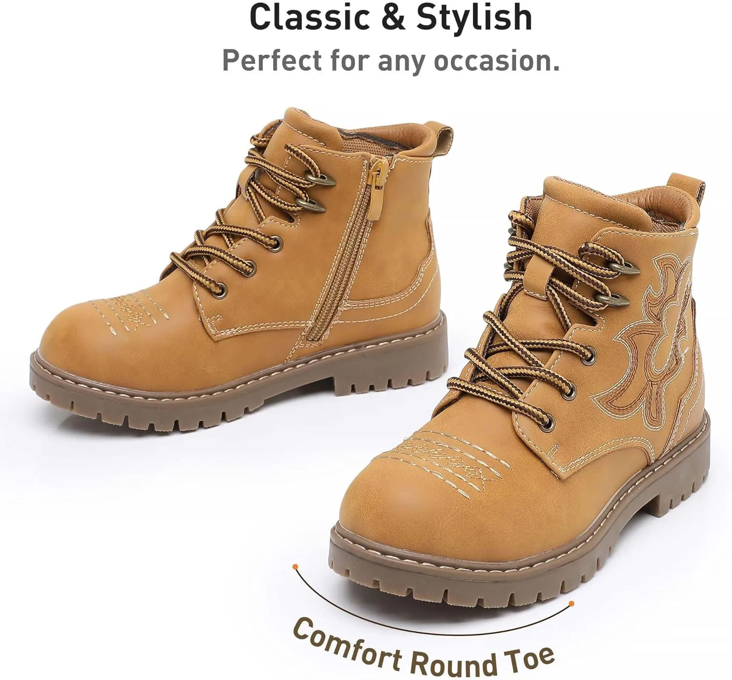 Ahannie Boys Girls Boots Kids Combat Ankle Boots Embroidered Stylish Fall Shoes with Side Zipper(Toddler/Little Kid/Big Kid)