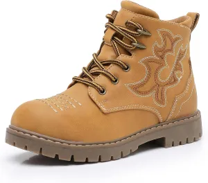Ahannie Boys Girls Boots Kids Combat Ankle Boots Embroidered Stylish Fall Shoes with Side Zipper(Toddler/Little Kid/Big Kid)