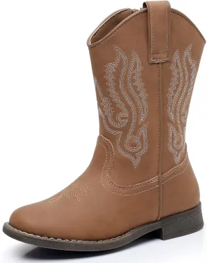 Ahannie Kids Cowboy Boots Boys Girls Square Toe Mid-Calf Cowgirl Western Boots with Side Zipper (Toddler/Little Kid/Big Kid)