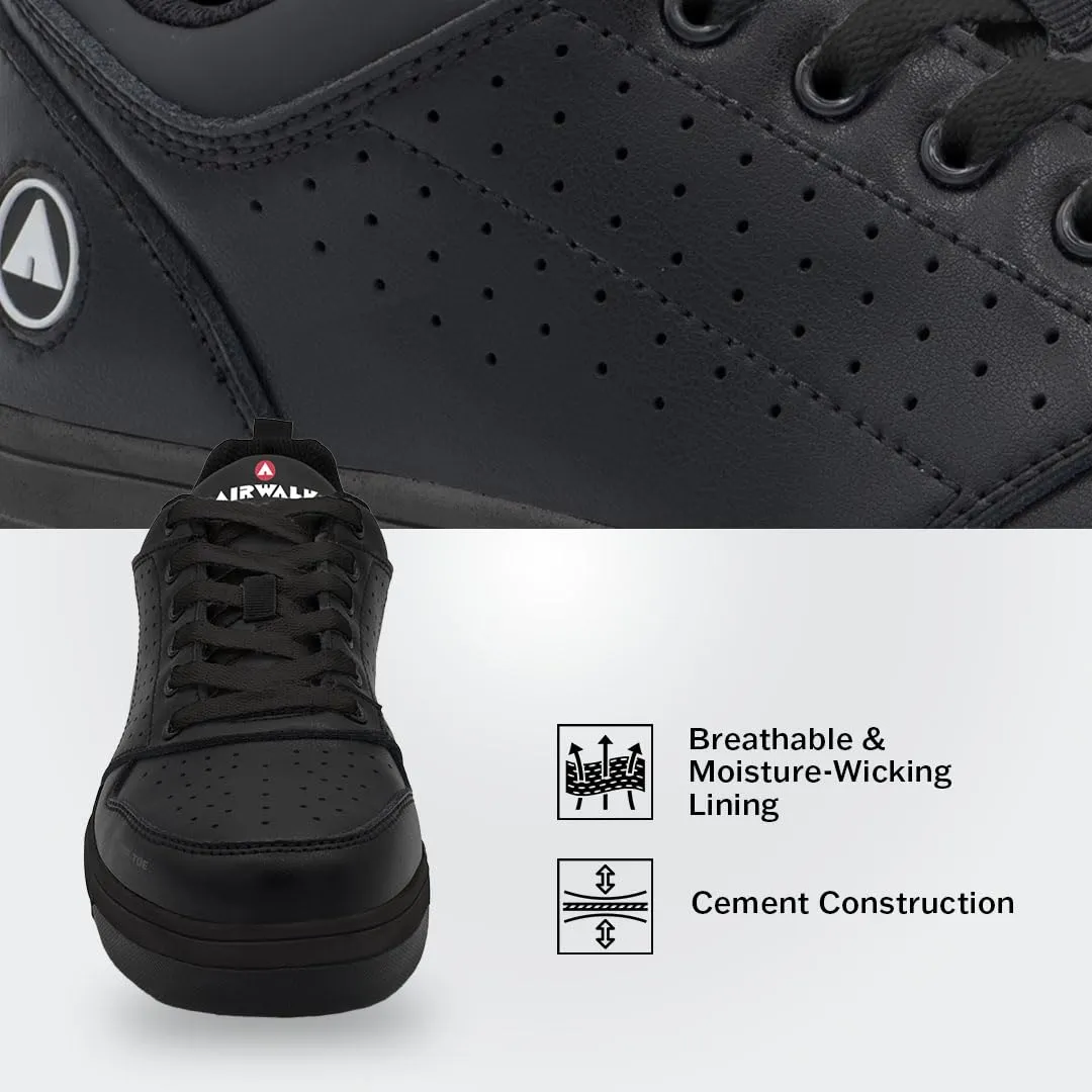 Airwalk Arena Low Top Composite Toe Men’s Industrial Work Shoes, Black/Black, Size 11, Wide, Comfortable & Light Work Shoes for Men, Electric Hazard, Slip Resistant