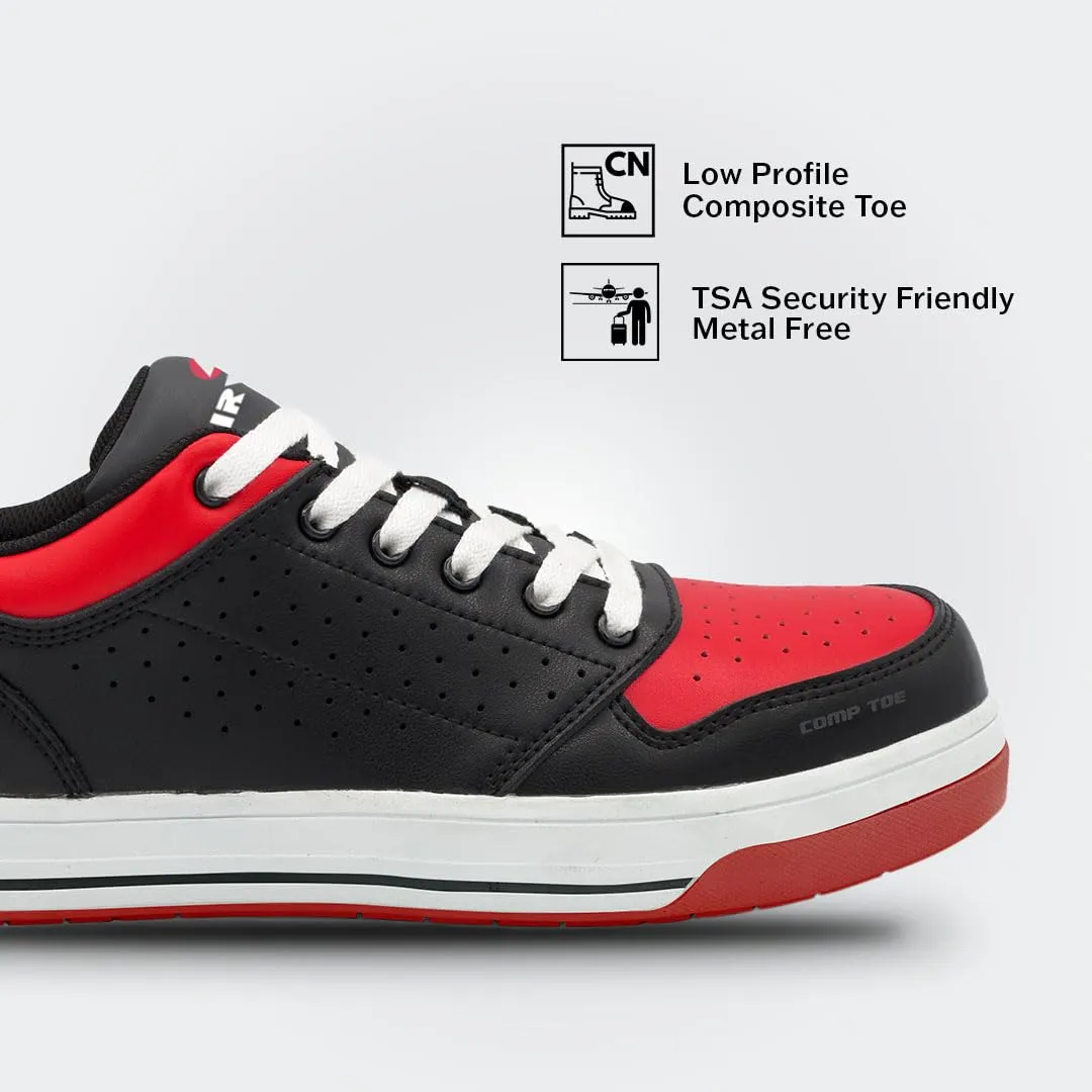 Airwalk Arena Low Top Composite Toe Men’s Industrial Work Shoes, Black/Red, Size 7.5, Wide, Comfortable & Light Work Shoes for Men, Electric Hazard, Slip Resistant