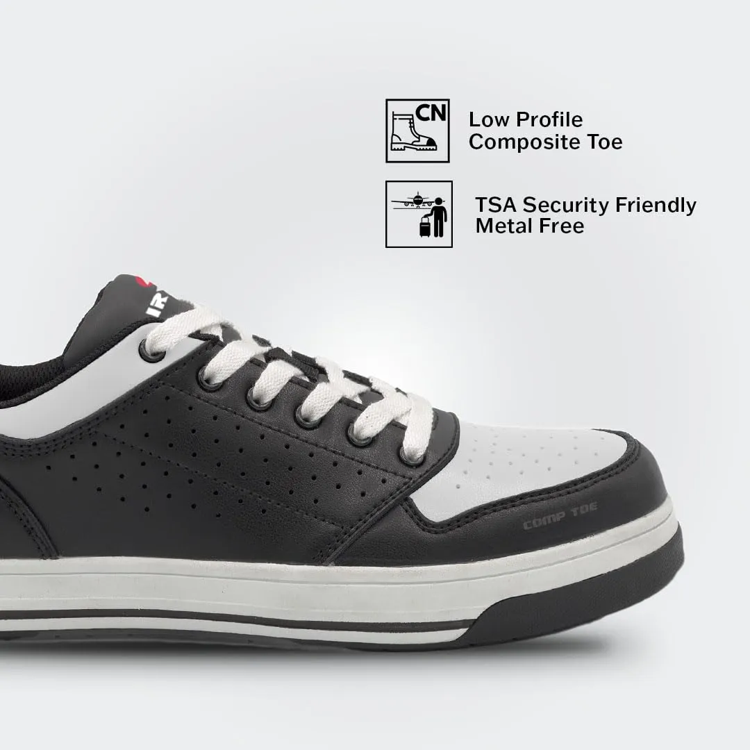 Airwalk Arena Low Top Composite Toe Men’s Industrial Work Shoes, Black/White, Size 11, Wide, Comfortable & Light Work Shoes for Men, Electric Hazard, Slip Resistant