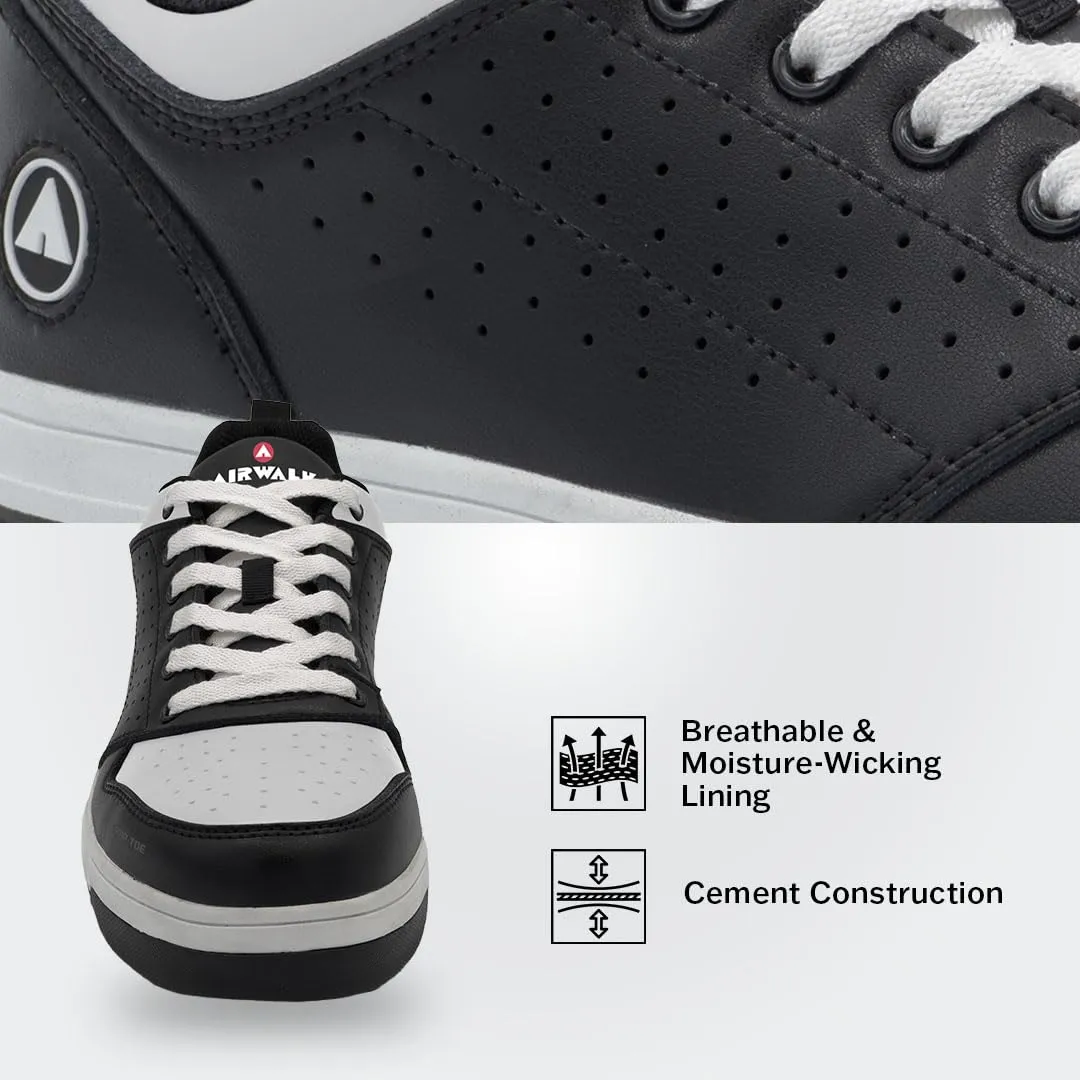 Airwalk Arena Low Top Composite Toe Men’s Industrial Work Shoes, Black/White, Size 11, Wide, Comfortable & Light Work Shoes for Men, Electric Hazard, Slip Resistant