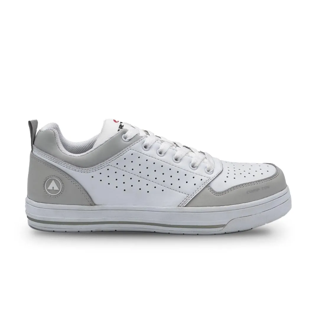 Airwalk Arena Low Top Composite Toe Men’s Industrial Work Shoes, White/Grey, Size 8.5, Wide, Comfortable & Light Work Shoes for Men, Electric Hazard, Slip Resistant