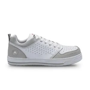 Airwalk Arena Low Top Composite Toe Men’s Industrial Work Shoes, White/Grey, Size 8.5, Wide, Comfortable & Light Work Shoes for Men, Electric Hazard, Slip Resistant