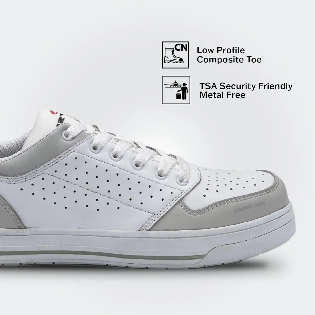 Airwalk Arena Low Top Composite Toe Men’s Industrial Work Shoes, White/Grey, Size 8.5, Wide, Comfortable & Light Work Shoes for Men, Electric Hazard, Slip Resistant