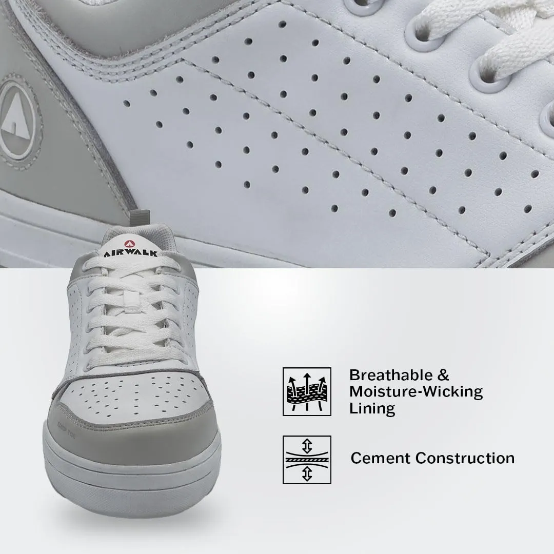 Airwalk Arena Low Top Composite Toe Men’s Industrial Work Shoes, White/Grey, Size 8.5, Wide, Comfortable & Light Work Shoes for Men, Electric Hazard, Slip Resistant