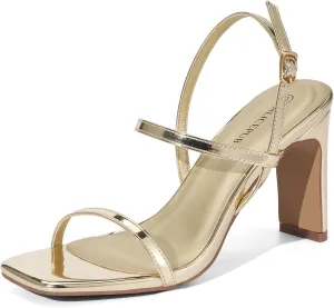 ALICEPUB Women's Chunky Block Heels Strappy Heels Square Open Toe Heeled Sandals Short Heels Comfortable Dressy Shoes Wedding Bridal Party