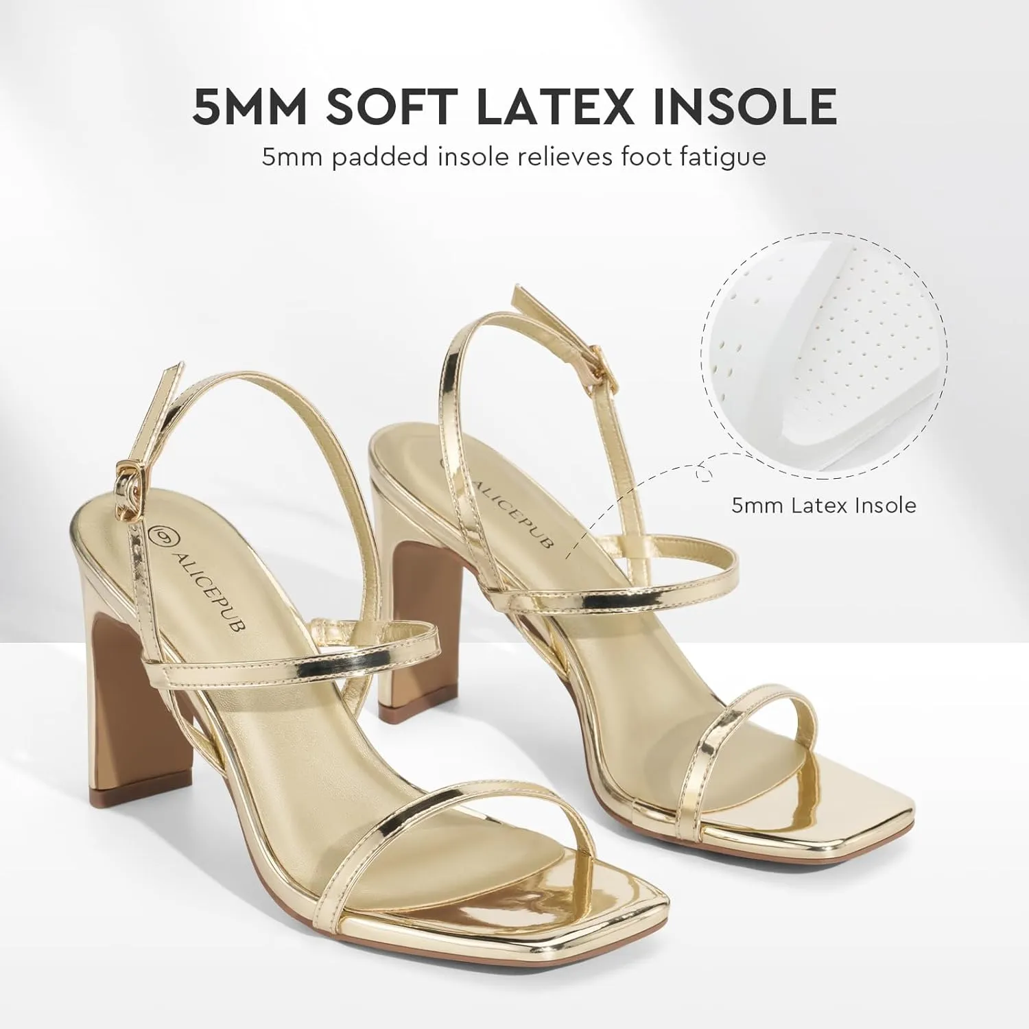 ALICEPUB Women's Chunky Block Heels Strappy Heels Square Open Toe Heeled Sandals Short Heels Comfortable Dressy Shoes Wedding Bridal Party