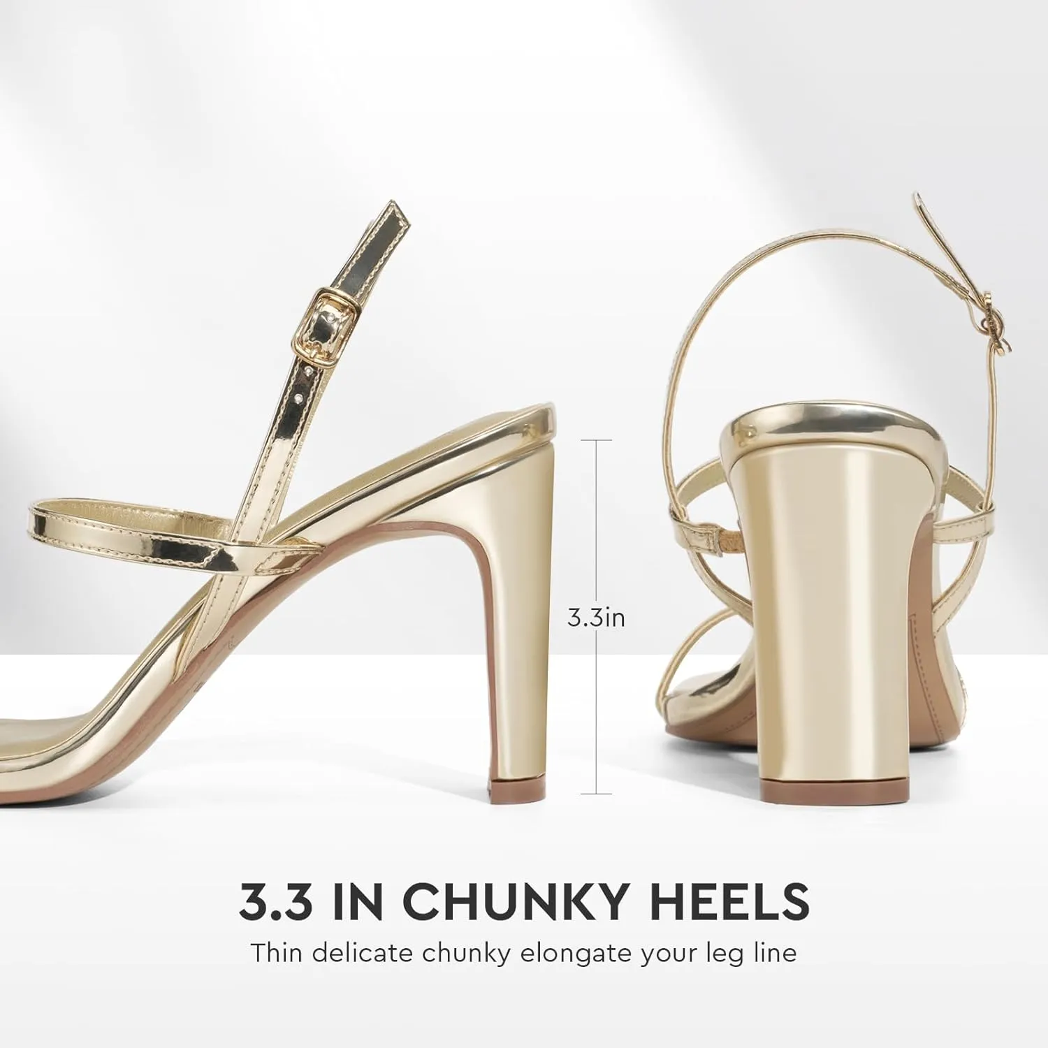 ALICEPUB Women's Chunky Block Heels Strappy Heels Square Open Toe Heeled Sandals Short Heels Comfortable Dressy Shoes Wedding Bridal Party