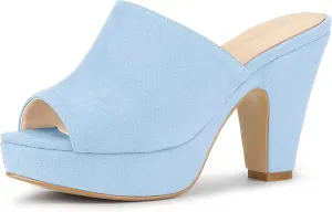 Allegra K Women's Platform Chunky Heel Slides Sky Blue Sandals 7.5 m US