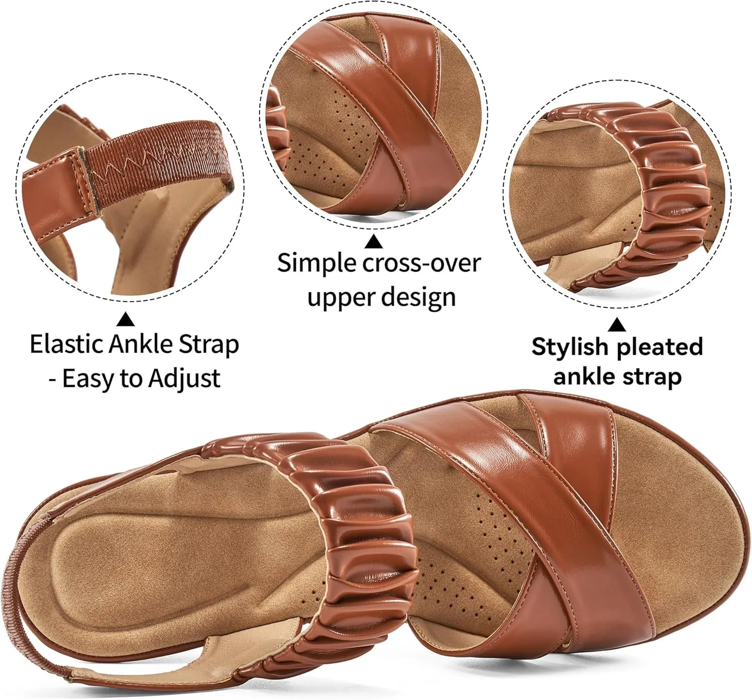 Almusen Womens Wedge Sandals Dressy: Comfortable Elastic Ankle Strap Summer Low Heel Work Sandals for Women Fashion Cross Band Wedding Shoes