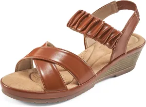 Almusen Womens Wedge Sandals Dressy: Comfortable Elastic Ankle Strap Summer Low Heel Work Sandals for Women Fashion Cross Band Wedding Shoes