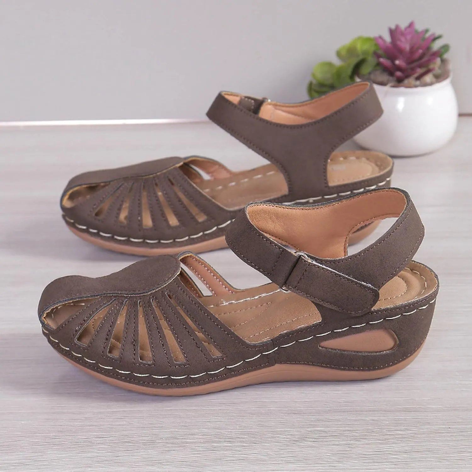 AMDBEL Orthopedic Sandals for Women,Sandals for Women Dressy Summer Closed Toe Breathable Sandals with Arch Support Shoes