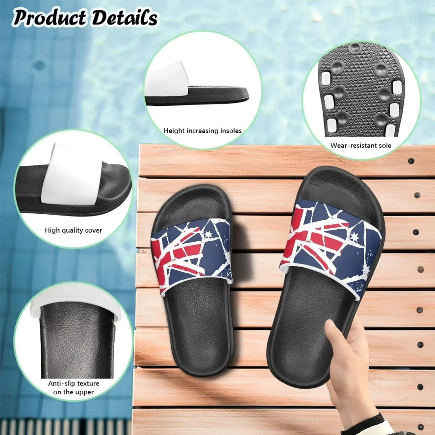 American Flag Slides Kids Sandals with Non-Slip Boys Girls Summer Casual House Shower Shoes