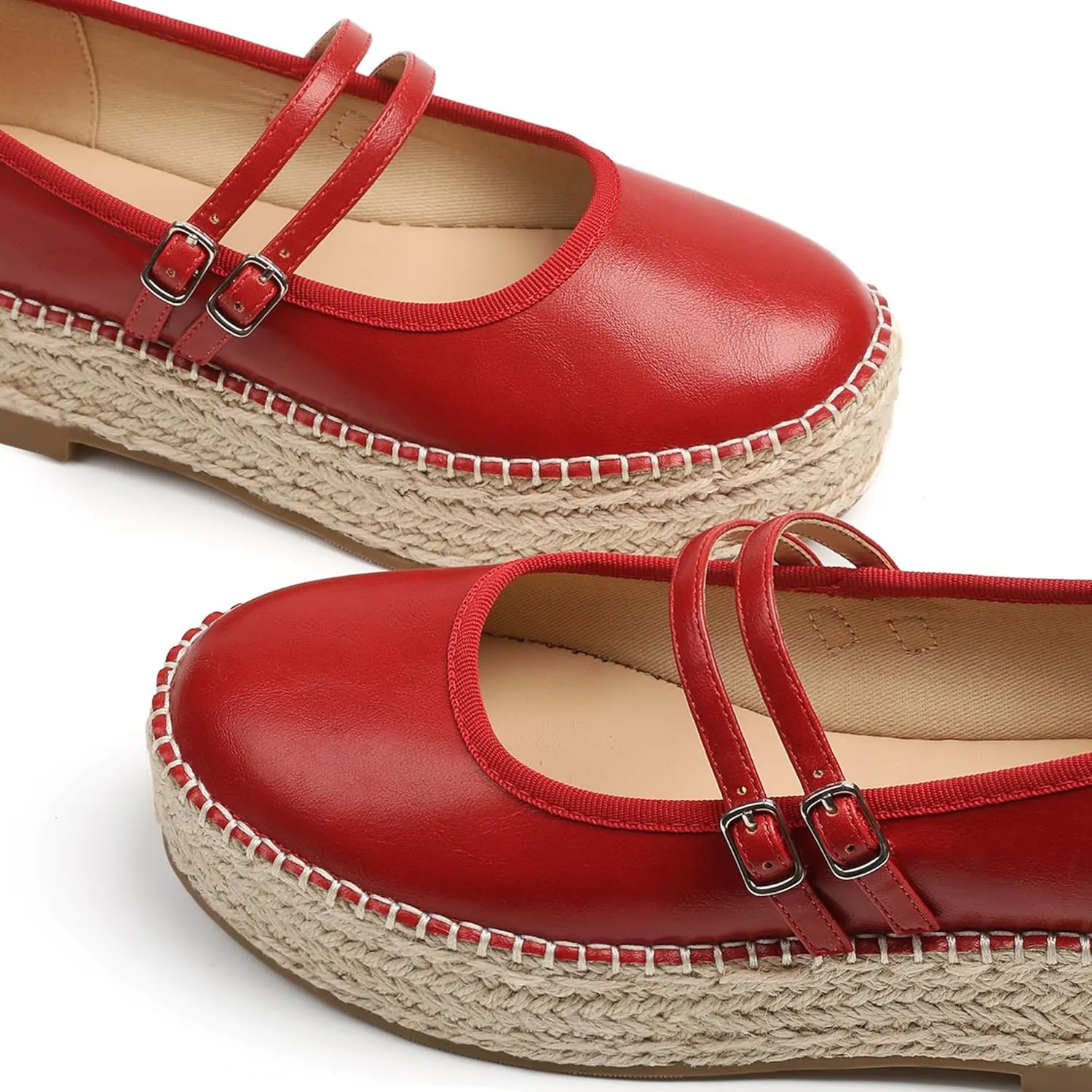 AMINUGAL Mary Jane Flats Women Comfort Round Toe Platform Mary Janes for Women Dressy Woven Platform Espadrilles for Women Casual Cute School Work Mary Jane Shoes